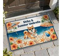 Shiba Paillasson de bienvenue, parapluie tropical d'été, hibiscus, orange, antidérapant, dessous de paillasson, décoration extérieure pour porte d'entrée, terrasse, 73,6 x 43,2 cm