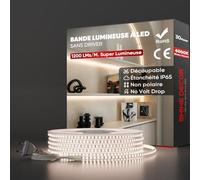 Shine Decor 30m Bande Lumineuse LED, 220V Autocollante Silicone Bande LED étanche IP65, SMD 2835 120 leds/m Ultra Haute Luminosité pour Cuisine Jardin Eclairage LED (Blanc Naturel, Certifié CE)