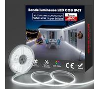 Shine Decor Bande Lumineuse à LED, AC 220V 230V Ruban LED, IP67 étanche, 432 leds/m Ultra Haute Luminosité Bande LED Certifié CE pour pour l'éclairage Décoratif Intérieur et Extérieur (Blanc Froid,3m)