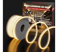 Shine Decor Neon Ruban LED 15m, 230V Bande lumineuse, IP65 Etanche, 10W/M, 350LM/M, 120 leds/m Neon LED Strip pour Décoration Maison Cuisine Jardin Eclairage LED (Blanc Chaud)