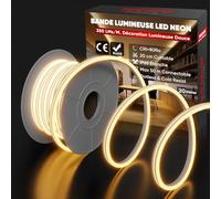 Shine Decor Neon Ruban LED 20m, 230V Bande lumineuse, IP65 Etanche, 10W/M, 350LM/M, 120 leds/m Neon LED Strip pour Décoration Maison Cuisine Jardin Eclairage LED (Blanc Chaud)