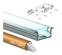 Shine Plus Profilé alu pour ruban LED 2 m x 10 pièces, rail Profilé U-forme taille 26,7mm x 10 mm, profilé encastrable diffuseur baguette profile, Largeur Maximale 16mm (10 × 2 Meter)