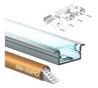 Shine Plus Profilé alu pour ruban LED 2 m x 20 pièces, rail Profilé U-forme taille 26,7mm x 10 mm, profilé encastrable diffuseur baguette profile, Largeur Maximale 16mm (20 × 2 Meter)