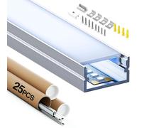 Shine Plus profilé alu pour ruban LED, profilé LED, 25 x 2 m rail LED, profil en U avec couvercle mat, dimensions maximales 17 mm, dimensions 19,7 mm x 10 mm