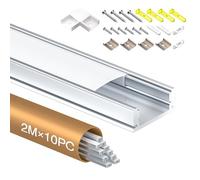 Shine Plus Profilé LED encastrable forme de U 2 m, rail en aluminium anodisé, canal pour bandes jusqu'à 12 mm, diffuseur pour une répartition uniforme de la lumière (10 × 2 Meter)