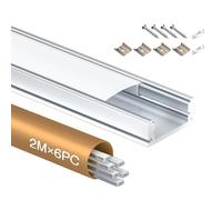 Shine Plus Profilé LED encastrable forme de U 2 m, rail en aluminium anodisé, canal pour bandes jusqu'à 12 mm, diffuseur pour une répartition uniforme de la lumière (6 × 2 Meter)