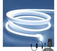 ShineBurky Blanc Froid Ruban LED Néon, 12V 5M Bande LED Lumineuse Imperméable à L'eau IP65 Dimmable Pour la Décoration Intérieure Extérieure de la Chambre à Coucher Home [Avec Adaptateur Secteur]