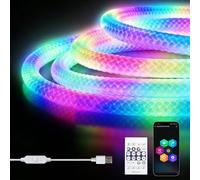 ShineBurky Neon Ruban LED 5M, 5V USB Bande LED 360 Degrés Ronde RGB+IC | Flexible IP67 Etanche avec Minuterie Sync Musicale Télécommande Commande APP pour Toit de Pavillon Décoration Extérieure