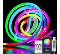 ShineBurky Neon Ruban LED 5M, 5V USB Bande LED RGB+IC IP67 Etanche | 16 Millions Couleurs Effets Dynamiques avec Commande via App Télécommande, Sync Musicale, pour Bar Jeux Décoration Extérieure