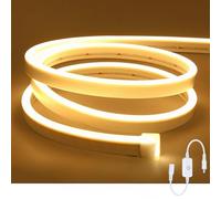ShineBurky Ruban LED Néon 5M Blanc Chaud, 12V Bande LED IP65 Etanche | Decoupable Lumineuse Dimmable Autocollant Stripe pour Cuisine Fête Escalier Chambre Home (sans Alimentation)