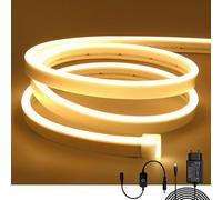 ShineBurky Ruban LED Néon 5M Blanc Chaud, 12V Bande LED IP65 Etanche | Decoupable Lumineuse Dimmable Autocollant Stripe pour Cuisine Escalier Chambre Home (avec Alimentation)