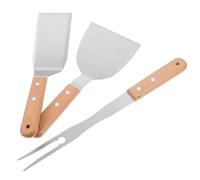 SHINEOFI 3 Pièces Ensemble D'ustensiles de Barbecue en Acier Inoxydable avec Spatule Coudée, Fourchette et Pelle à Wok Portable pour Grillades en Extérieur et Réunions Familiales