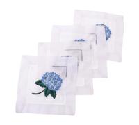 SHINEOFI 4 Pièces Serviette Cocktail Brodée Main avec Motif Hortensia, en Tissu Blanc et Bleu, Douce et Compacte, pour Réceptions et Fêtes D'anniversaire