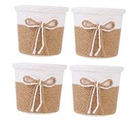 SHINEOFI 4 pièces Set de Cache-Pots Papier Tissé Imperméable Pots Décoratifs Ronds pour Plantes Vertes Intérieur Panier Naturel Style Simple pour Jardin Bureau et Maison