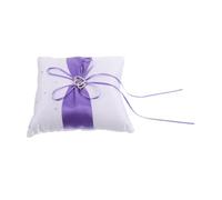 SHINEOFI Coussin de Mariage pour bagues en Satin Violet 18,5 x 18 cm, Coussin décoratif Double cœur pour mariée, Proposition, Accessoire de cérémonie Occidentale