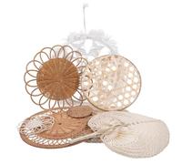 SHINEOFI Décoration Murale Panier Rond Bohème Tissé à Main 8 Pièces | Chanvre et Bois, Format Circulaire Pompons, Léger, à Suspendre pour Salon, la Cuisine