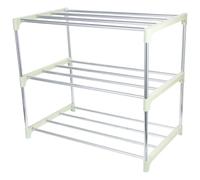 SHINEOFI Étagère à Chaussures D'entrée 3 Niveaux en Acier Inoxydable et PP, Organisateur Stable pour Couloir Étroit, Rangement Pratique et Design Délicat Vert Clair