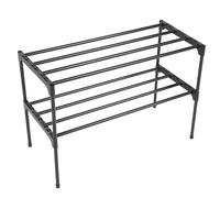 SHINEOFI Étagère à Chaussures Rangement Robuste et Facile à Déplacer en Acier Inoxydable Noir à 2 Niveaux pour Organiser Vos Chaussures