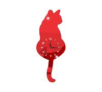 SHINEOFI Horloge Murale Silencieuse Chat en Acrylique 3 MM Rouge Décoration Murale Créative pour Chambre Salon Bureau Design Moderne et Fonction Muette Objet Décoration Intérieure