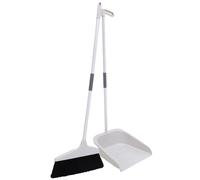 SHINEOFI Kit Balai et Pelle à Poussière Manche Ergonomique en Plastique et Métal pour Nettoyage du Sol la Maison, Balai à Poils Souples Blanc