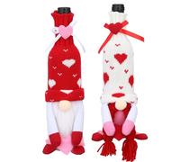 SHINEOFI Lot de 2 Housses de Bouteilles de Vin Rouge Décoratives Saint-Valentin, Manchons Anti-Rayures en Chiffon, Taille Unique, Couple Poupées Rudolph Homme et Femme pour