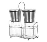 SHINEOFI Moulin à Poivre et Sel Manuel en Acier Inoxydable, Lot de 2 Set avec Support Compact, Broyeur à Épices Réglable pour Poivre, Sel Marin et Épices, Broyeur Multifonction Pratique