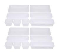 SHINEOFI Organisateur de Tiroir Plastique Blanc 16 Pièces 24x16x9 Cm, Boîte de Rangement Multifonctionnelle pour Cosmétiques, Séparateur Modulable, Rangement Bureau et Salle de Bain