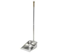 SHINEOFI Pelle à Poussière Bord Arrondi en Acier Inoxydable avec Long Manche Argenté Base Surélevée pour Nettoyage Intérieur et Extérieur