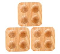 SHINEOFI Plateau 3 Pièces 4 Emplacements Double Rangée Porte-œufs en Bois de Caoutchouc Design Antichoc Organisateur Polyvalent pour Réfrigérateur ou Comptoir Cuisine