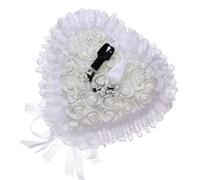 SHINEOFI Porteur D'alliances Coussin pour Alliances Blanc en Dentelle et Fleurs, Réutilisable, pour Bague, Mariage et Cérémonie de Fiançailles