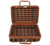 SHINEOFI Valise Tressée Rotin Synthétique avec Poignée Boîte De Rangement Rustique pour Maison Bureau Panier De Rangement Décoratif