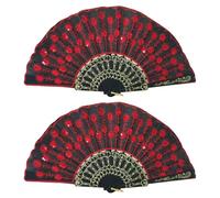 SHINEOFI Ventilateur Pliant Rouge à Broderie Pailletée, 2pcs, en Pe, Fan Dansant Portable pour Accessoires Photo et Décoration Intérieure