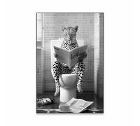 SHINERING Léopard Assis Sur Les Toilettes, Affiche Amusante D'Animaux De Salle De Bain, Peinture Sur Toile, Art Mural, Humour, Toilettes, Décoration De La Maison 21X30Cm Sans Cadre