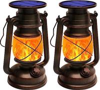 Shinmax Solar Lantern Outdoor -Utilisation, Pack 2, Lanternes rétro en plein air, effet de flammes suspendues, lumière, étanche, vintage -LED -Lanternes, lampes