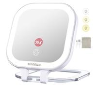 Shinowa Miroir de Maquillage LED avec Éclairage, Miroir Compact Rechargeable 1X/30X Grossissant, Double Face, 3 Modes de Lumière Réglable, Support Pliable, Miroir de Voyage Portable, Blanc