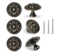 ShipeeKin Lot De 6 Boutons De Meuble Antiques Ronde 30mm | Poignee Armoire Fleurs De Château Boutons En Bronze Vintage En Laiton Pour Commode Cuisine