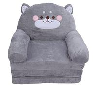 Shipenophy Canapé Enfant Pliable Design Chien Gris avec Poignées Larges | Chaise pour Tout-petits, Tissu en Peluche et éponge, Dossier Respirant, Utilisation en Lecture, éponge Amovible pour le
