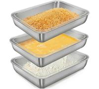 SHIQUAN Plat Inox Four Rectangulaire, 3 Pièces, 25 x 20 x 4,5 cm | Modèle fin et Léger, Avec Couvercle, Bac Inox Alimentaire, Réutilisable, Convient pour les Salades, Conservation