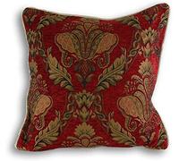 Shiraz Coussin Carré Couverture - Bourgogne Rouge - Brodé Jacquard Damas - Or Canalisé Edges - Réversible - Zip De Fermeture - 100% Polyester - 45 X 45 Cm (18" X 18" Pouces) - Fabriqué Par Riva Paolet