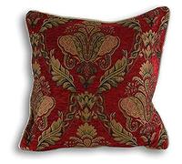 Shiraz Grand Carré Housse De Coussin - Bourgogne Rouge - Brodé Jacquard Damas - Or Canalisé Edges - Réversible - Zip De Fermeture - 100% Polyester - 58 X 58Cm (23" X 23" Pouces) - Fabriqué Par Riva Pa