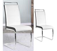 SHISHI Chaise Salle a Manger à Pieds Acier Chromé, Chaises de Cuisine à Haute Dossier, Chaises à Manger en Forme-S, Chaises Berçante Salle à Manger (Lot de 2 Blanc-Noir)