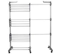 ShiShi Séchoir à Vêtements sur Pied, 3 Niveaux, Séchoir à Linge Pliable Portable, Étendoir a Linge, Acier Inoxydable et Plastique, 75×49×170 cm (Gris, évolutif)