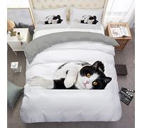 SHITOU Housse De Couette 200x200 Chat Blanc Noir et Blanc Parure De Lit Universelle Quatre Saisons，Confortable Microfibre Parure De Lit 200x200 avec 2 Taie d'oreiller 65x65cm