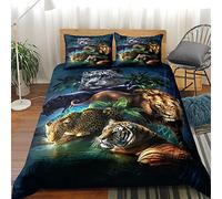 SHITOU Housse De Couette 200x200 Tigre Et LéOpard Bleu Encre Parure De Lit Universelle Quatre Saisons，Confortable Microfibre Parure De Lit 200x200 avec 2 Taie d'oreiller 65x65cm