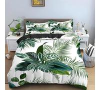 SHITOU Housse De Couette 240 X 260 Feuilles Tropicales Blanches Housse De Couette en Microfibre De Qualité SupéRieure,avec Fermeture éClair Parure De Lit 240 X 260 Et 2 Taie d'oreiller 65x65cm