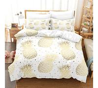 SHITOU Parure De Lit 220x240 Adulte Ananas doré Blanc HypoallergéNique Ensemble De Literie,Douce Microfibre Housse De Couette 220x240 avec 2 Taies d'oreiller 65x65cm