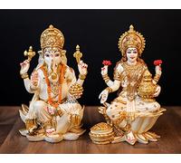 SHIVAJI ARTS Statue de Ganesh Lakshmi, 18 cm, en Marbre, Déesse Hindoue de l'Argent, Richesse, Prospérité, Abondance et Fertilité, Idole Laxmi