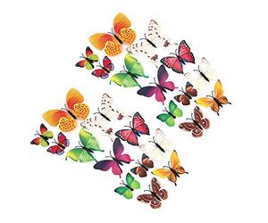Shiwaki 24pcs Simulation 3D en Trois Dimensions Papillon Aimant Autocollant Mural décoration réfrigérateur Autocollant décoration de la Maison (coloré)