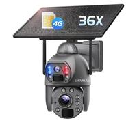 SHIWOJIA 4G LTE 36X Zoom Hybride Caméra Solaire【Double Objectif】 avec Carte Sim, 15600mAh Camera Extérieure sans Fil, 8W Panneau Solaire, Vision Nocturne Couleur, IP66, Détection Humaine PIR