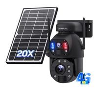 SHIWOJIA 4G LTE Caméra de Sécurité Extérieure à 【Double Objectif】, 20X Zoom Hybride Caméra Solaire Exterieure sans Fil, 12000mAh Batteries,AI Détection Humaine/PIR, 50m Vision Nocturne Couleur,IP66